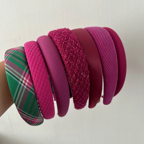 Rosarot Rosa Stoff Schwamm Stirnband Für Damen Koreanischer Stil Handgefertigt Verdickt Gepolstert Einfarbig Karo Haarreif Mode Haarschmuck
