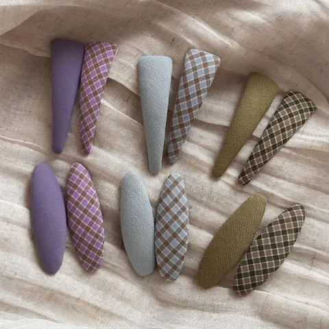 Plaid Fabric Snap Hair Clips For Women Girls Handmade Vintage Cloth BB Clips Triangle Oval Hairpins Hair Accessories