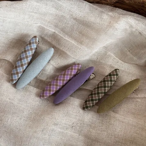 Karo Stoff Umwickelte Ovale Haarklammern Koreanisch Süß Handgefertigt Tuch Haar Seiten Clips Für Damen Täglich Mode Kopfschmuck