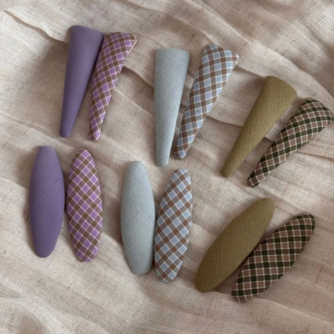 Plaid Fabric Snap Hair Clips For Women Girls Handmade Vintage Cloth BB Clips Triangle Oval Hairpins Hair Accessories