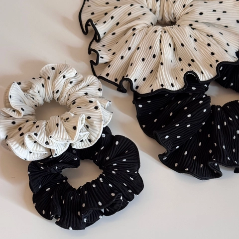 Japanese Style Polka Dot Pleated Fabric Scrunchies Large Small Elastic Hair Bands Ponytail Holder Accessories For Women