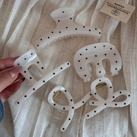 Französische Vintage Polka Dot Haarklammer Milchweiß Epoxid Tropfkleber Gemischtes Material Haارspangen Für Damen Zubehör