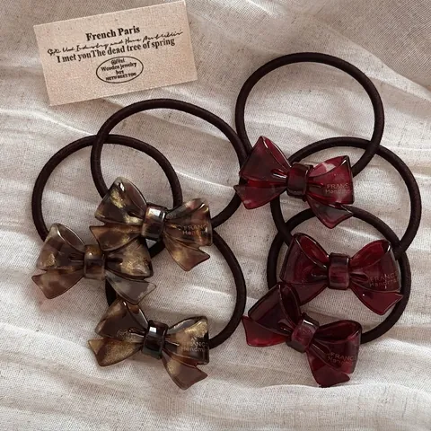 Vintage Schleife Haarring Schildpatt Muster Hochelastisches Haargummi Französischer Stil Einfacher Stoff Kopfschmuck Für Damen Alltag