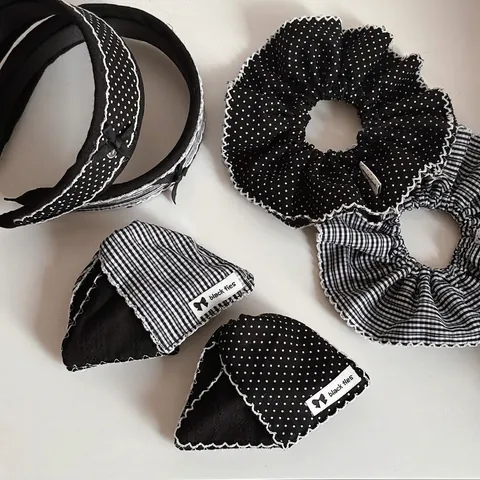 Accessoires Cheveux Fait Main Chouchou Serre-tête Pince à Cheveux Pois Carreaux Bordure En Dentelle Pour Femmes