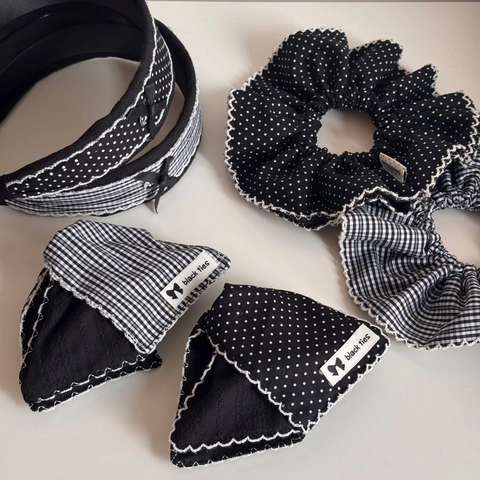 Accessoires Cheveux Fait Main Chouchou Serre-tête Pince à Cheveux Pois Carreaux Bordure En Dentelle Pour Femmes