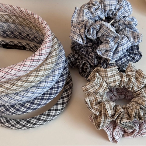 Elastici per Capelli in Tessuto Plaid Minimalista Coreano Cerchietto Vintage Gingham Fascia per Capelli Plissettata per Donna Accessori