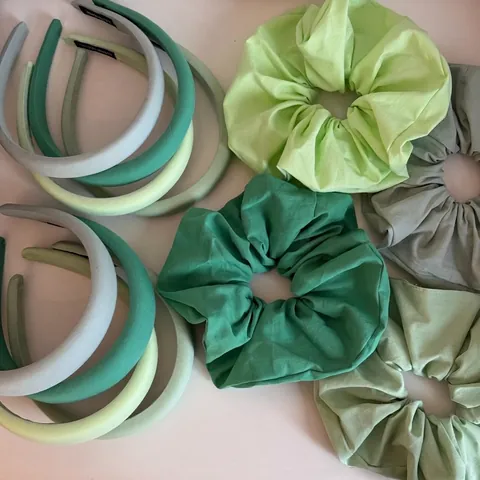 Serre-Tête Rembourré en Éponge Série Vert Printemps pour Femmes Ensemble de Chouchous en Tissu Couleur Unie Style Coréen Accessoires Cheveux Fait Main