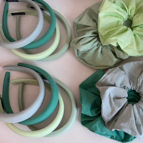Serre-Tête Rembourré en Éponge Série Vert Printemps pour Femmes Ensemble de Chouchous en Tissu Couleur Unie Style Coréen Accessoires Cheveux Fait Main