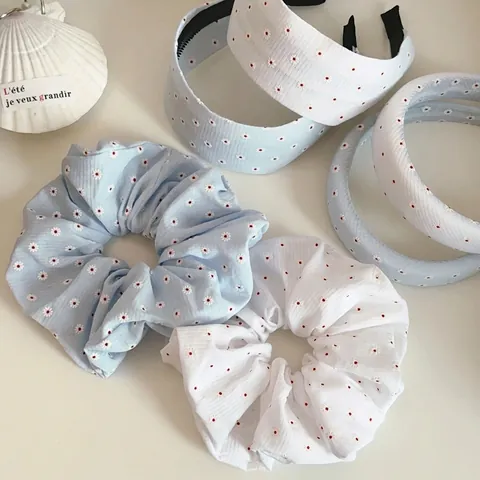 Koreaanse Stijl Vers Madeliefje Stof Haarreband Zoete Florale Gevoerde Stirnband En Grote Scrunchie Set Voor Dames