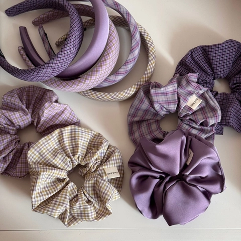 Purple Series Plaid Fabric Scrunchies And Padded Headbands Handmade Korean Style Soft Hair Accessories For Women Daily Decoration