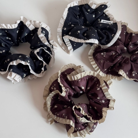 Korean Style Floral Pleated Scrunchie For Women Large Ruffle Edge Handmade Hair Tie Sweet Elegant Hair Accessories For Daily Dating