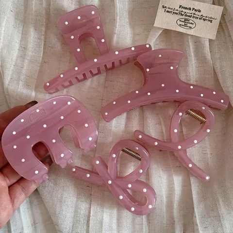 Pinza per Capelli a Pois Rosa in Resina Francese Retro Shark Clip per Donna Dolce Elegante Accessori per Capelli Quotidiani