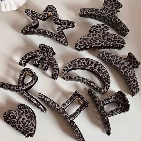 Leopardenmuster Haarklammer Große Acetat Kunststoff Haarkrebs Unregelmäßige Geometrische Haargreifer Für Damen Haarschmuck