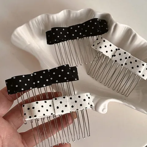 Vintage Polka Dot Schleife Haarkamm Süße Stoffschleife Haarklammer Legierung Einsteckkamm Täglicher Haarschmuck Für Damen