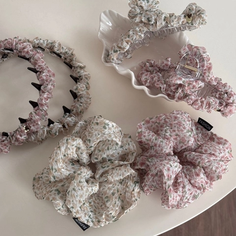 Pastoral Floral Fabric Hair Claw Clip Handmade Chiffon Bow Hair Accessories Elegant Sweet Pattern Headband Scrunchie For Women
