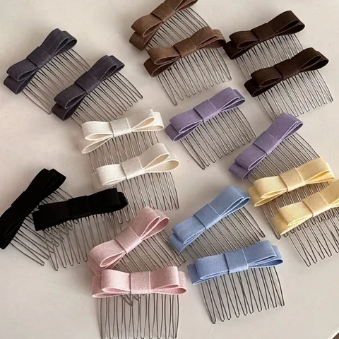 Sweet Fabric Bowknot Hair Comb Alloy Side Comb For Women Bangs Fixing Non-slip Bow Hair Clip Daily Hair Accessories