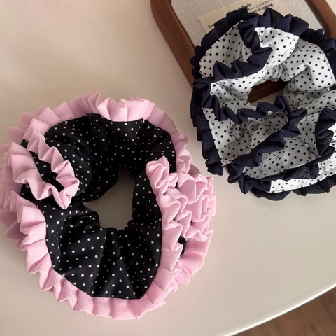 Coleteros de Gasa Plisada con Lunares para Mujer Lazos para el Cabello con Volantes Dulces Anillos para el Cabello Estilo Vintage