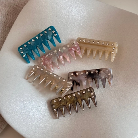 Vintage Acetate Rhinestone Hair Comb Clips Sweet Marble Pattern Side Bangs Clip For Women French Fashion Hair Accessories Jewelry