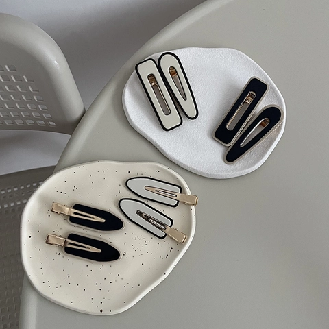 Pince à Cheveux Géométrique Minimaliste en Plastique Couleur Contrastée Vintage Français Fait à la Main Pince Croco pour Femme
