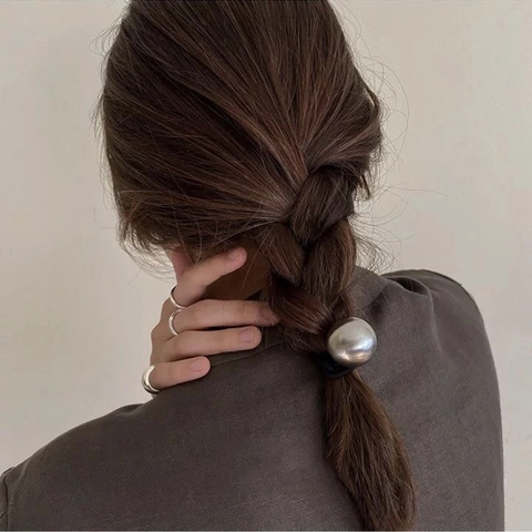 Elastico per Capelli Minimalista con Sfera in Metallo Spazzolato Fascia Elastica Stile Coreano Oro Argento Oro Rosa per Donna