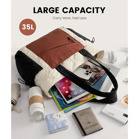 Ensemble Sac Fourre-tout Matelassé pour Femmes Polyester Grande Capacité Sac à Épaule Puffer pour Voyage Travail Patchwork