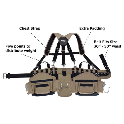 Heavy Duty Canvas Nylon Tool Belt With Padded Suspenders Multi Pocket Electrician Carpenter Construction Tool Organizer Bag