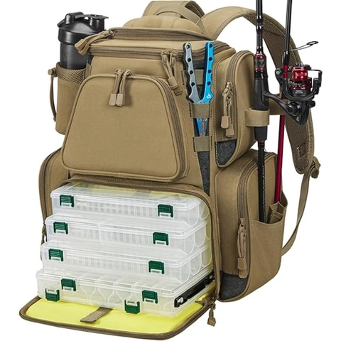 Zaino da Pesca da Uomo Impermeabile Con 4 Scatole per Esche Zaino Tattico ad Alta Capacità Borsa per Attrezzatura da Pesca Spallacci Imbottiti
