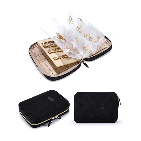 Borsa Organizzatore da Viaggio per Gioielli Portatile Trapuntata in Poliestere Impermeabile Custodia a Fogli Mobili per Collane Orecchini Anelli