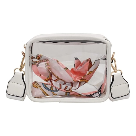 Borsa a Tracolla Trasparente in PVC Trasparente Approvata per lo Stadio Borsa a Spalla Impermeabile con Tracolla Regolabile Hardware Dorato per Concerti Sport