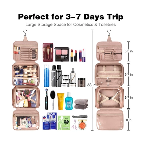 Women Hanging Toiletry Bag Travel Makeup Organizer Waterproof Large Capacity Cosmetic Bag With Hanging Hook For Travel