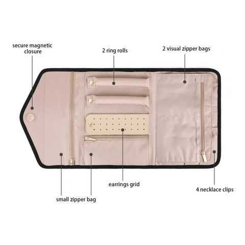 Quilted Polyester Jewelry Organizer Bag Foldable Travel Case For Necklaces Earrings Rings Storage Roll Women Accessories