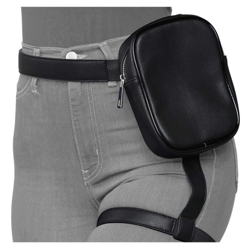 Women PU Leather Thigh Bag Punk Tactical Waist Bag With Adjustable Straps Litchi Pattern Hip Purse For Outdoor Riding