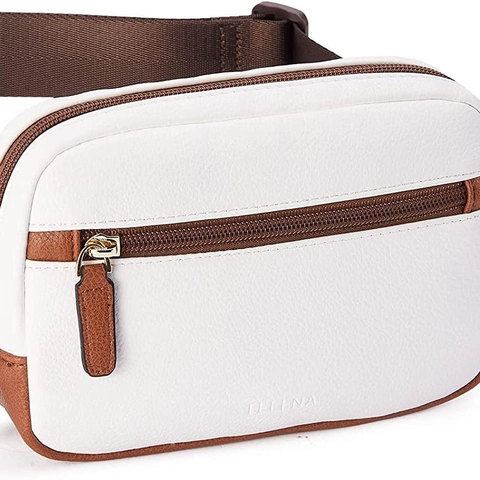 Women Fashion PU Leather Waist Bag Adjustable Strap Contrast Color Chest Bag For Outdoor Travel Hiking Casual Belt Bag