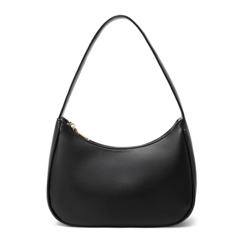 Minimalist Women PU Leather Half-Moon Hobo Shoulder Bag Simple Solid Color Litchi Pattern Underarm Bag Zipper Closure Handbag