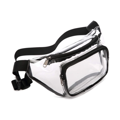 Clear PVC Transparent Fanny Pack Waterproof Waist Bag With Adjustable Rainbow Strap For Outdoor Stadium Travel Sport Women