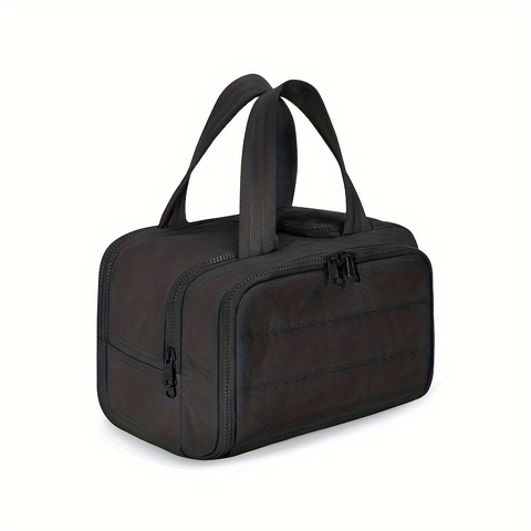 Beauty Case Impermeabile Trapuntato per Donna Organizer per Trucco a Grande Capacità Borsa da Viaggio con Manici e Interno in PVC