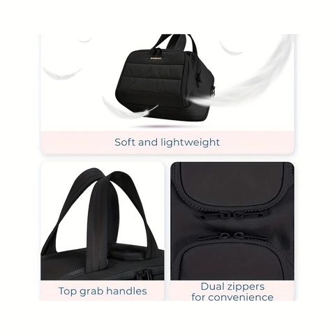 Beauty Case Impermeabile Trapuntato per Donna Organizer per Trucco a Grande Capacità Borsa da Viaggio con Manici e Interno in PVC