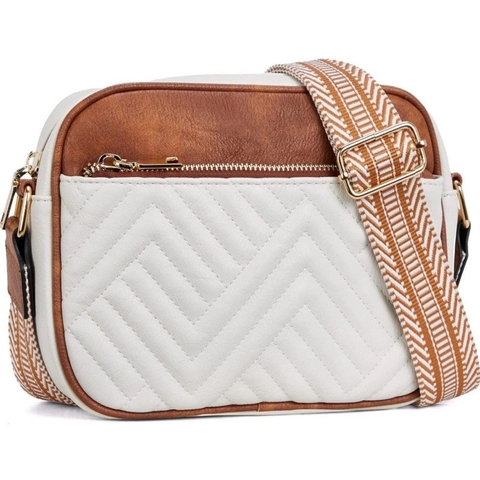 Sac Bandoulière Matelassé en Cuir PU pour Femmes Large Bandoulière Réglable Sac Photo Mode Sac à Épaule Couleur Unie Fermeture Éclair