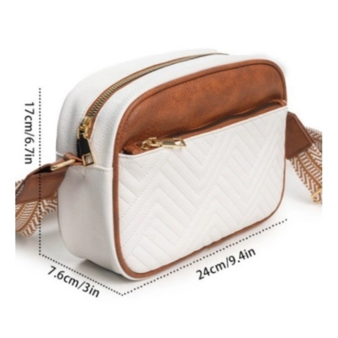 Sac Bandoulière Matelassé en Cuir PU pour Femmes Large Bandoulière Réglable Sac Photo Mode Sac à Épaule Couleur Unie Fermeture Éclair