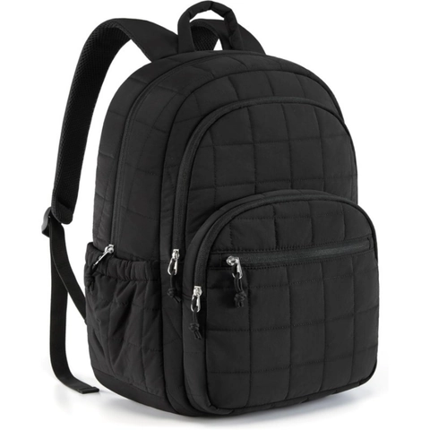 Large Capacity Quilted Backpack For Women Waterproof Polyester Laptop Backpack Fashion Travel Bag Solid Color Rucksack