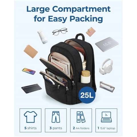 Large Capacity Quilted Backpack For Women Waterproof Polyester Laptop Backpack Fashion Travel Bag Solid Color Rucksack