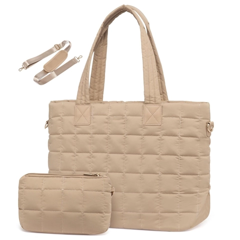 Damen Große Kapazität Puffer Tragetasche Set Gesteppt Leichte Schultertasche Mit Kleiner Tasche Für Pendler Reise Laptoptasche