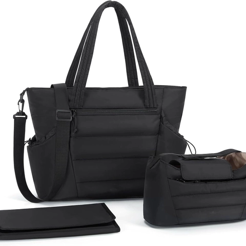 Quilted Diaper Bag Tote Set With Changing Pad Stroller Organizer Large Capacity Waterproof Polyester Travel Mummy Bag