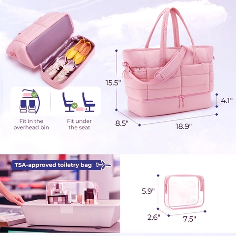 Bolsa de Viaje Acolchada Para Mujer Con Compartimento Zapatos Bolsa de Gimnasio Impermeable Fin de Semana Bolso de Mano Portátil
