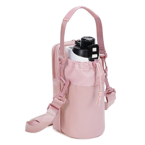 Water Bottle Carrier Bag With Zipper Phone Pocket Adjustable Shoulder Strap Synthetic Leather Insulated Pouch For Outdoor