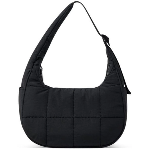 Women Quilted Nylon Shoulder Bag Lightweight Puffy Hobo Handbag With Adjustable Strap Solid Color Casual Crossbody Bag