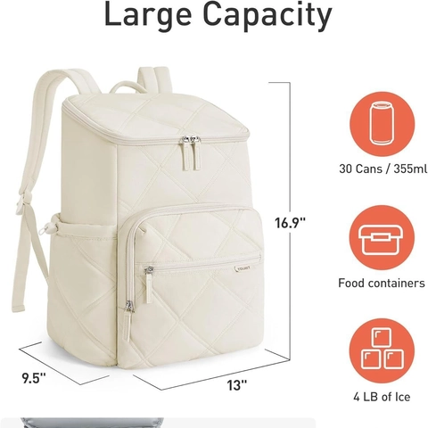 Insulated Cooler Backpack Quilted Rhombus Large Capacity Leakproof Waterproof Backpack For Outdoor Picnic Travel Camping Hiking