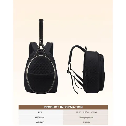 Zaino da Tennis in Nylon Trapuntato Grande Capacità Borsa da Pickleball Borsa Sportiva Con Scomparto per Racchette Uomo Donna