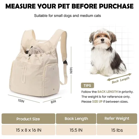 Pet Dog Cat Outdoor Backpack Carrier Breathable Large Capacity Portable Polyester Tote Bag For Small Dogs Medium Cats