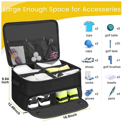 Bolsa Organizadora De Maletero De Golf Doble Capa Poliéster Impermeable Compartimento Para Zapatos Transpirable Divisores Ajustables Bolso Deportivo